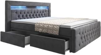 Boxspringbett Menzogna mit LED und Stauraum 200x200 Grau H4