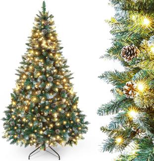 Yorbay Künstlicher Weihnachtsbaum Künstlicher Tannenbaum mit LED Beleuchtung, Schnee, Kiefernzapfen, 150 / 180 / 210 cm auswählbar, mit Ständer, Weihnachtsbaum Christbaum für Weihnachten-Dekoration