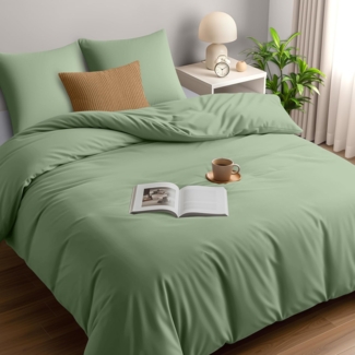 Utopia Bedding Bettwäsche 220x240 Set - Mikrofaser Bettbezug 240x220 cm + 2 Kissenbezüge 65x65 cm - (Salbeigrün)