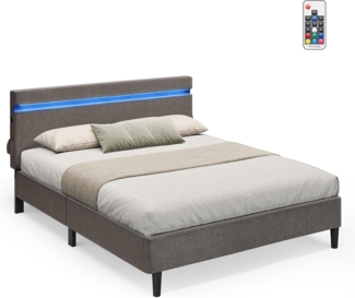 Vasagle Doppelbett mit LED-Beleuchtung, USB- und TYPE-C Anschluss, Vlies dunkelgrau, 140x200 cm