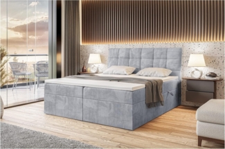 MEBLINI Boxspringbett DRAGO 160x200 cm mit Bettkasten - H4/Hellgrau Samt Polsterbett - Doppelbett mit Topper & Taschenfederkern-Matratze