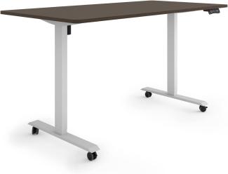 ESMART Germany ETX-121GE 160x80 cm Ebenholz Dekor Ergonomischer Steh-Sitz-Schreibtisch auf Rollen Stufenlos elektrisch höhenverstellbar 78,5-128,5cm 3X Memory Aktivitätserinnerung Soft-Start/Stopp