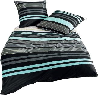 Janine Bettwäsche J.D. 8464 02 Aqua Graphit Mako Satin 200 x 220 + 2x 80 x 80 cm