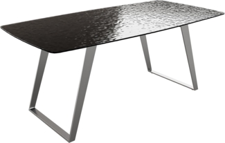 Esstisch Edge Boot 200x100 Reliefglas Rauchschwarz 3D-Design Edelstahl Schräg