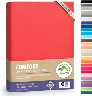 leevitex® Spannbettlaken JS_rot_140er, Gummizug: rundum, schwer und dick, 100% Jersey-Baumwolle, auch Boxspringbett geeignet
