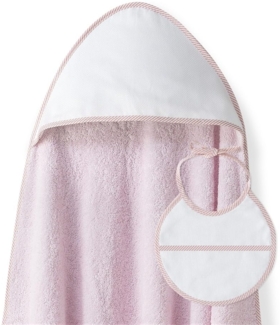 Baby BadePoncho 1x1 m Bademantel Kapuzenbademantel PUNTO DE CRUZ rosa LISO & Lätzchen für Neugeborene 100% Baumwolle