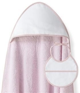 Baby BadePoncho 1x1 m Bademantel Kapuzenbademantel PUNTO DE CRUZ rosa LISO & Lätzchen für Neugeborene 100% Baumwolle