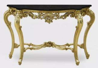 Casa Padrino Luxus Barock Konsole Gold / Schwarz - Handgefertigter Massivholz Konsolentisch mit Marmorplatte - Luxus Wohnzimmer Möbel im Barockstil - Barock Möbel - Barock Einrichtung