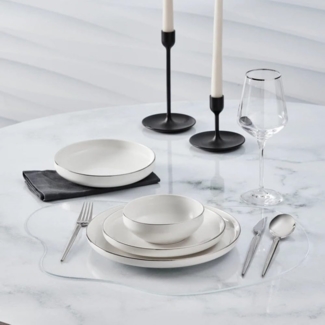 Karaca Besteck-Set Streamline New Saturn V2 Platin Geschirrset für 6 Personen 24-teilig, 6 Personen, Kombigeschirr Tafelset Tafelservice Tellerset Spülmaschinenfest