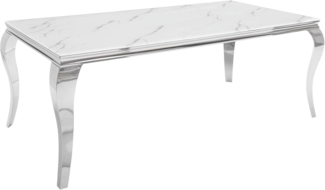 riess-ambiente Esstisch MODERN BAROCK 180cm grau / weiß (Einzelartikel, 1-St), Marmor-Design · Glasplatte · Edelstahl-Beine · bis 8 Personen