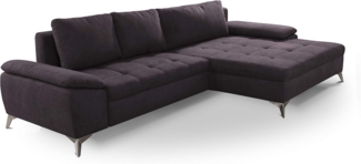 CAVADORE Ecksofa Lina / Moderne Eckcouch mit großem Longchair und Steppung im Sitz / 290 x 85 x 163 / Flachgewebe: Dunkelgrau