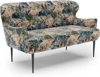 CAVADORE 2-Sitzer Küchensofa Amba, Trendige Sitzbank für Küche oder Esszimmer / 153 x 97 x 87 / Jacquard Flachgewebe: Blumenmuster Olive