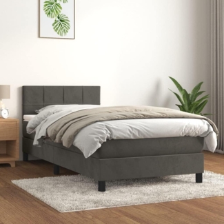 vidaXL Boxspringbett mit Matratze Dunkelgrau 90x190 cm Samt 3141276