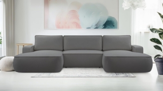 AX LIVING Ablia Sofa U-Form mit Schlaffunktion Dunkelgrau Sofa 364 cm