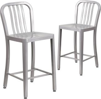 Flash Furniture Barhocker mit Rückenlehne – Metall-Barstuhl für Innen- und Außenbereich – Tresenstuhl ideal für die gewerbliche Nutzung – 2er Set – Silber