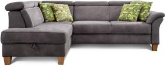 Cavadore Ecksofa Ammerland mit Ottomane links / Federkern-Sofa im Landhausstil mit verstellbaren Kopfstützen / 245 x 84 x 194 / Lederoptik dunkelgrau