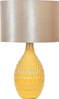 'Haddas' Tischlampe Gelb / Gold 54 cm geprägt Keramiksockel Kabel mit Schalter glänzender Lampenschirm Stoff Schlafzimmer Wohnzimmer Retro