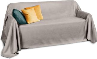 Beautissu Romantica Tagesdecke Plaid Wildlederoptik Hellgrau, 280 x 210 x 1 cm