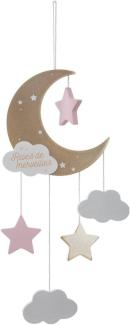 Atmosphera for kids Hängende Dekoration für Kinder mit Mond und Wolken Motiv, goldene Farbe, 43 cm