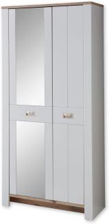 Stella Trading Dijon Garderobenschrank mit Spiegel in Ashgrey, Viking Oak Optik - Moderner Flurgarderoben Schrank mit viel Stauraum - 98 x 201 x 38 cm (B/H/T)