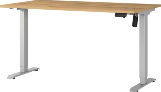 Germania Schreibtisch 8023-638, in Grandson-Eiche-Nb./Silber, elektr. höhenverstellbar, 140 x 119 x 80 cm (BxHxT)