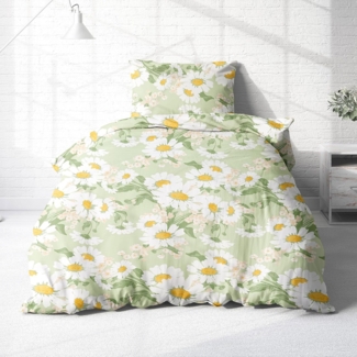 Träumschön Bettwäsche Premium Set 135x200 oder 155x220 aus 100% Baumwolle - Blumen Muster, Baumwolle, 2 teilig, mit Reißverschluss, luftig und leichte Sommerbettwäsche