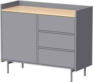 Kommode Velina Grau 100 x 82 cm mit 3 Schubladen und 1 Tür Vicco