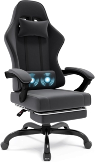 JUMMICO Gaming Stuhl Stoff, Bürostuhl Ergonomic mit Massage Lendenkissen, Gaming Chair mit fußstütze, Sitzbreite 50cm Gamer Sessel, Gamer Stuhl Massage, Dunkelgrau