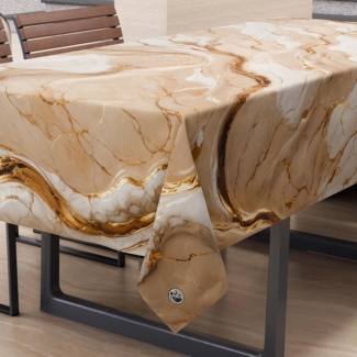 PETTI Artigiani Italiani - Schmutzabweisende Tischdecke, rechteckig, für Küche, elegant, Marmor-Effekt, Beige, für 12 Plätze (140x240 cm), 100% Made in Italy