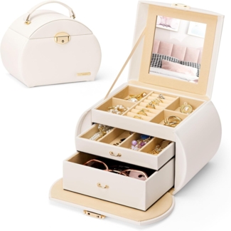 Yorbay Schmuckkasten Schmuckkoffer komplett abschließbar Schmuckkasten (Mit 3 Ebenen, Mit Spiegel), Schmuckkästchen für Halsketten, Ringe, Armbänder, Ohrringe, Brille