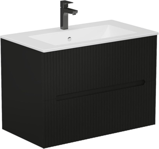 Vente-unique - Waschbeckenunterschrank hängend mit Einbauwaschbecken - 80 cm - Schwarz gerippt - PAVANI