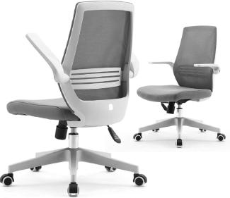 SIHOO Bürostuhl Ergonomisch Schreibtischstuhl mit Hochklappbaren Armlehnen Höhenverstellung Taillenstütze leise Nylonrolle Mesh Stuhl Drehstuhl Computerstuhl (Grau)
