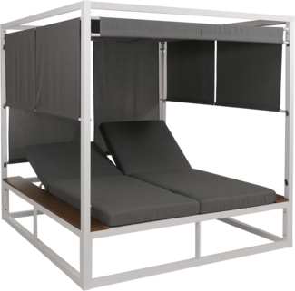 Aluminium Lounge-Gartenliege HWC-M63b, XL Sonnenliege Bali-Liege Daybed, 10cm-Polster ~ weiß Polster grau