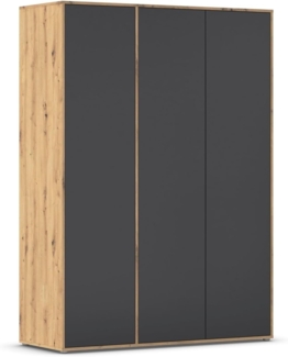 Rauch Möbel Nabila, Drehtürenschrank, Kleiderschrank, Kleiderschränke, Garderobe, 3-türig, Push-to-Open, Farbe Grau metallic/Eiche Artisan, Schwarz, Holz, 140x194x53cm