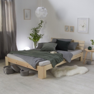 Homestyle4u Futonbett, massives Kiefernholz, Natur, 160x200 cm