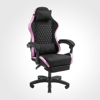 MARS GAMING MGC-X, Ergonomischer Gaming-Stuhl, Atmungsaktiver Stoff, Verstellbare Rückenlehne und Höhe, Dynamische Armlehnen, Nacken- und Lendenkissen, Bürostuhl mit Ausziehbarer Fußstütze, Rosa