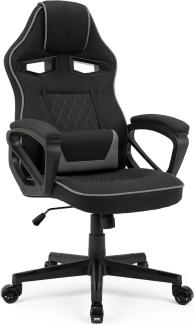 SENSE7 Gaming Stuhl Knight, Ergonomischer Gaming Sessel Mir verstellbaren Lendenkissen, Gaming Chair mit Wippfunktion, Gepolsterte Armlehnen, Stoff Bürostuhl bis 120kg, PC Stuhl Schwarz-Grau