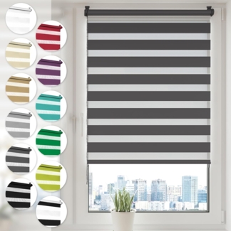 Doppelrollo Klemmfix ohne Bohren, Sonello, blickdicht, 50x130 cm Anthrazit Easyfix Duo Rollo, Rollos für Fenster und Tür, Lichtschutz, Blickdicht, Jalousie freihängend mit Klemmträger, Seitenzugrollo, einfache Montage, in verschiedenen Farben und Gr...