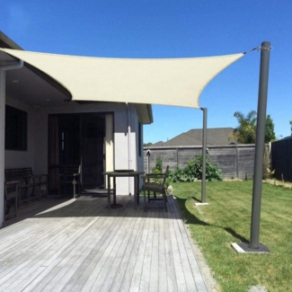 Dripex Sonnensegel wasserdicht Sonnenschutz Set 5X7 m inkl Befestigungsseile Rechteckig Polyester Imprägniert 95% UV Schutz Windschutz Wetterschutz für Balkon Garten Terrasse - Cremeweiß
