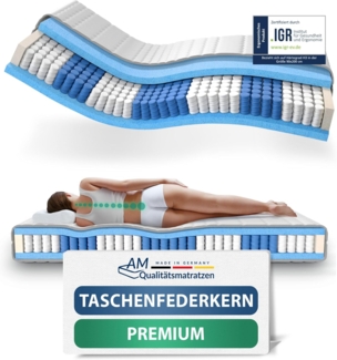 AM Qualitätsmatratzen Hochwertige 7-Zonen Taschenfederkernmatratze 120x190 cm - 24 cm Premiumhöhe - Tonnentaschenfederkernmatratze 120x190 cm - H4