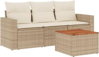 vidaXL 4-tlg. Garten-Sofagarnitur mit Kissen Beige Poly Rattan 3223993