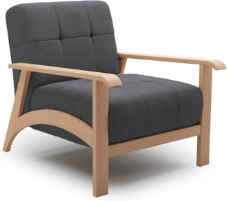 Cavadore Sessel Billan / Polstersessel im skandinavischen Design mit massivem Holzgestell in Buche / 78 x 88 x 106 / Mehrfarbiger Strukturstoff, Dunkelgrau