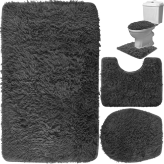 Ruhhy Badematte Badezimmerteppich-Set Badvorleger WC-Vorleger mit Ausschnitt