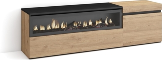 Skraut Home | TV-Schrank, Lowboard | für Wohnzimmer und Esszimmer | 150 x 45 x 35 cm | Für TV-Geräte bis zu 65" | Elektrokamin. Maße | Moderner Stil | Eiche Schwarz