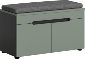 xonox. home - Sitzbank inkl. Sitzbank Canu 80 x 45 x 37 cm in Korpus Basalt grau Nb, Front Smoke Green Nb. - Bank Garderobenbank Flurbank Truhe - modern & praktisch