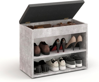 KOMTO Schuhschrank Schuhbank mit Sitzfläche - Schuhregal Bank mit Stauraum Sofia Beton 60 x 48 x 32 cm