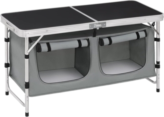 WOLTU faltbar Campingschrank Alu Campingtisch Höhenverstellbar mit Stauraum, Outdoor Campingmöbel Klapptisch Gartentisch für Picknick Strand im Freien, Schwarz+Grau, CPT8139szg