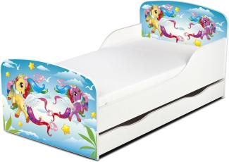 Leomark Kinderbett 70x140 cm, Pony, mit Matratze, Schublade und Lattenrost