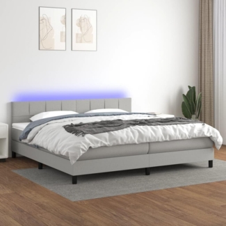 Boxspringbett mit Matratze & LED Stoff Hellgrau 200x200 cm, Härtegrad: H2 [3133181]