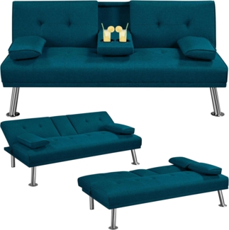 Yaheetech Klappbares Schlafsofa Couch Sofa mit Schlaffunktion Bettsofa mit Großer Liegefläche von 167 cm L × 94 cm B fürs Wohnzimmer/Schlafzimmer/Heimkino/Gästezimmer Blau